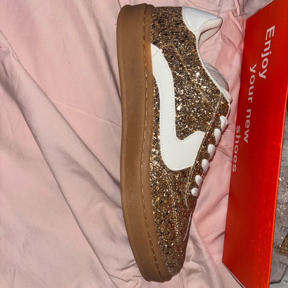 Gold and White Women's Sneakers